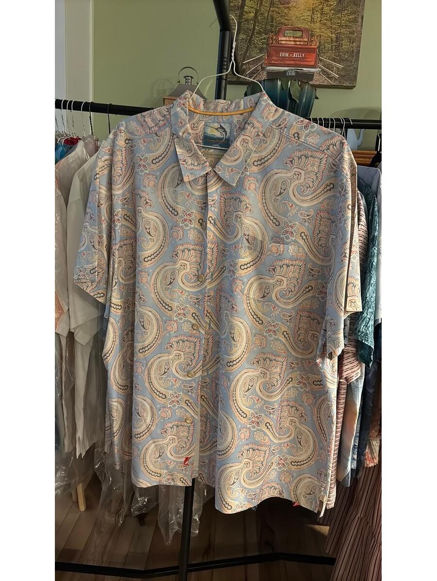 #181 Tommy Bahama 100% Silk Button Down Shirt, Silk Xxl/Ttg